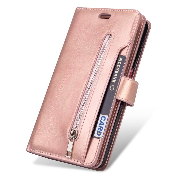 Multi-slot Wallet Zippered Leather Stand Case for Samsung Galaxy A70 - Pink-4