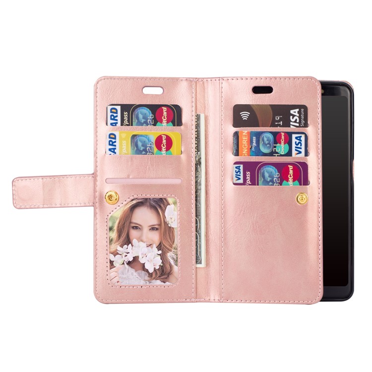 Multi-slot Wallet Zippered Leather Stand Case for Samsung Galaxy A70 - Pink-7