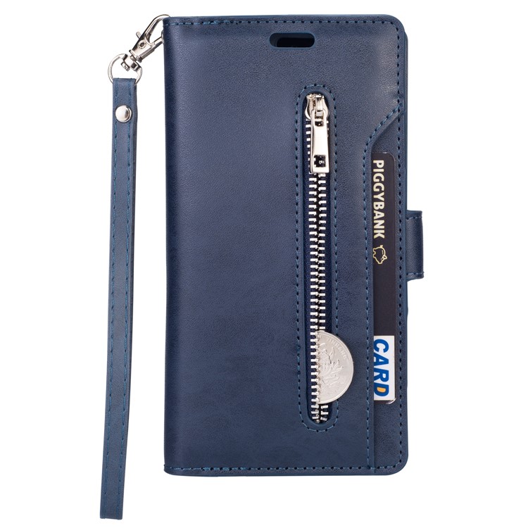 Multi-slot Wallet Zippered Leather Stand Case for Samsung Galaxy A70 - Dark Blue-2