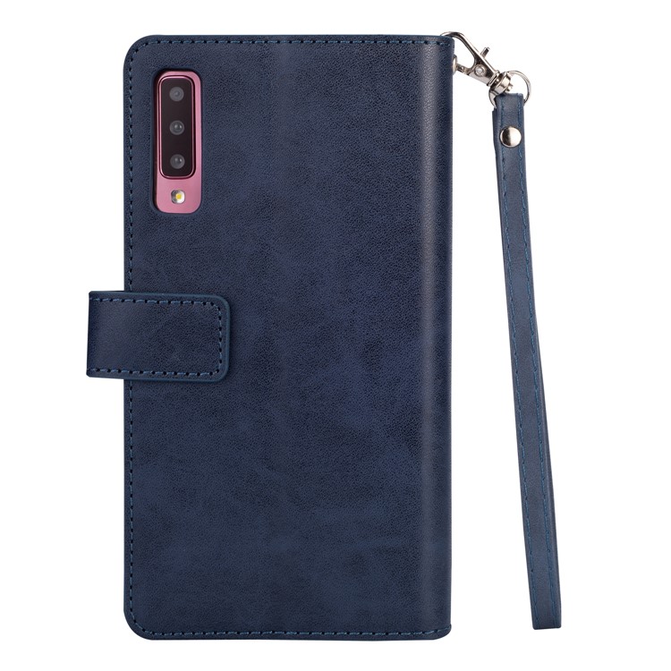 Multi-slot Wallet Zippered Leather Stand Case for Samsung Galaxy A70 - Dark Blue-3