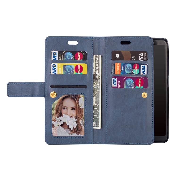 Multi-slot Wallet Zippered Leather Stand Case for Samsung Galaxy A70 - Dark Blue-4