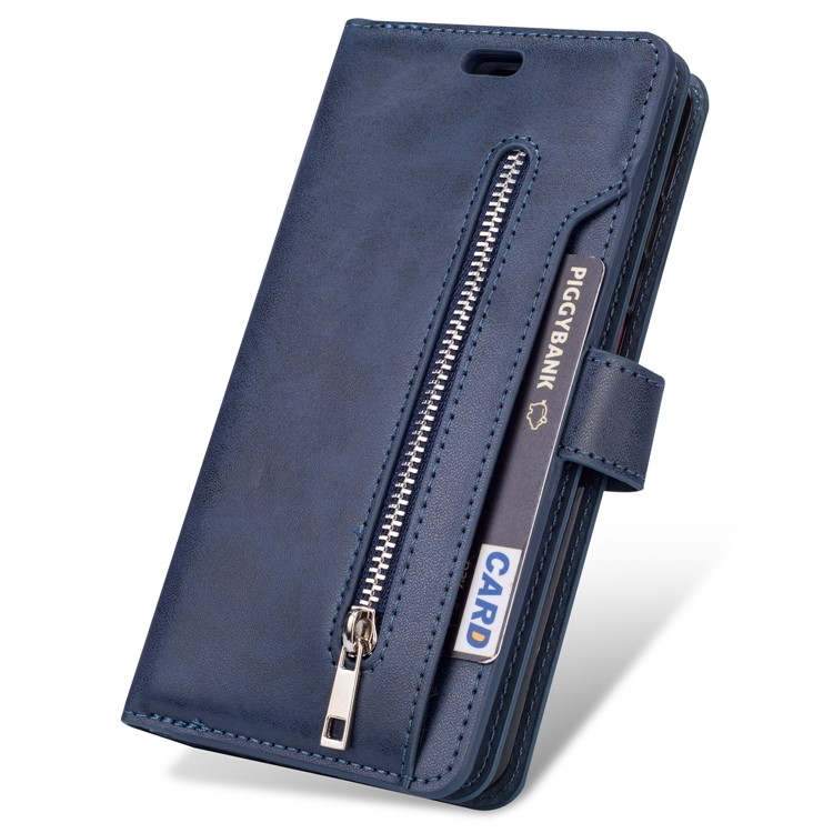 Multi-slot Wallet Zippered Leather Stand Case for Samsung Galaxy A70 - Dark Blue-6