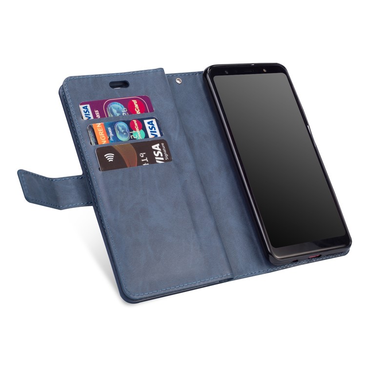 Multi-slot Wallet Zippered Leather Stand Case for Samsung Galaxy A70 - Dark Blue-8