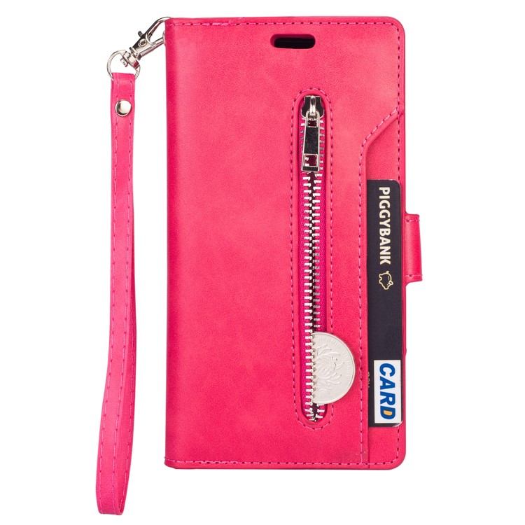 Multi-Slot Brieftasche Mit Reißverschluss Ledertasche Für Samsung Galaxy A50 - Rose-2