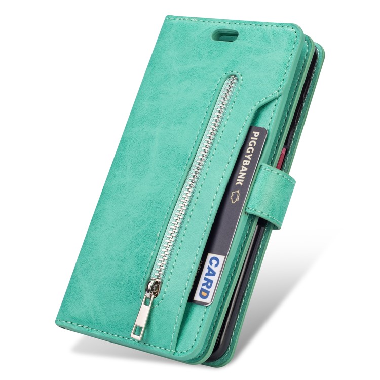 Multi-slot Wallet Zippered Leather Cover Stand Case for Samsung Galaxy A50/A50s/A30s - Green-4