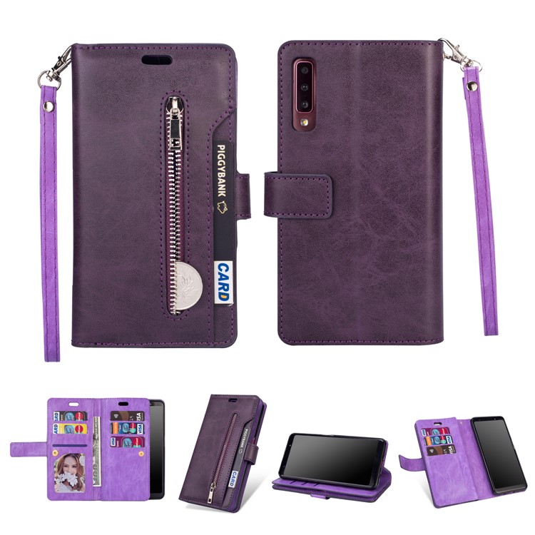 Multi-slot Wallet Zippered Leather Cover Stand Case for Samsung Galaxy A50/A50s/A30s - Purple-1