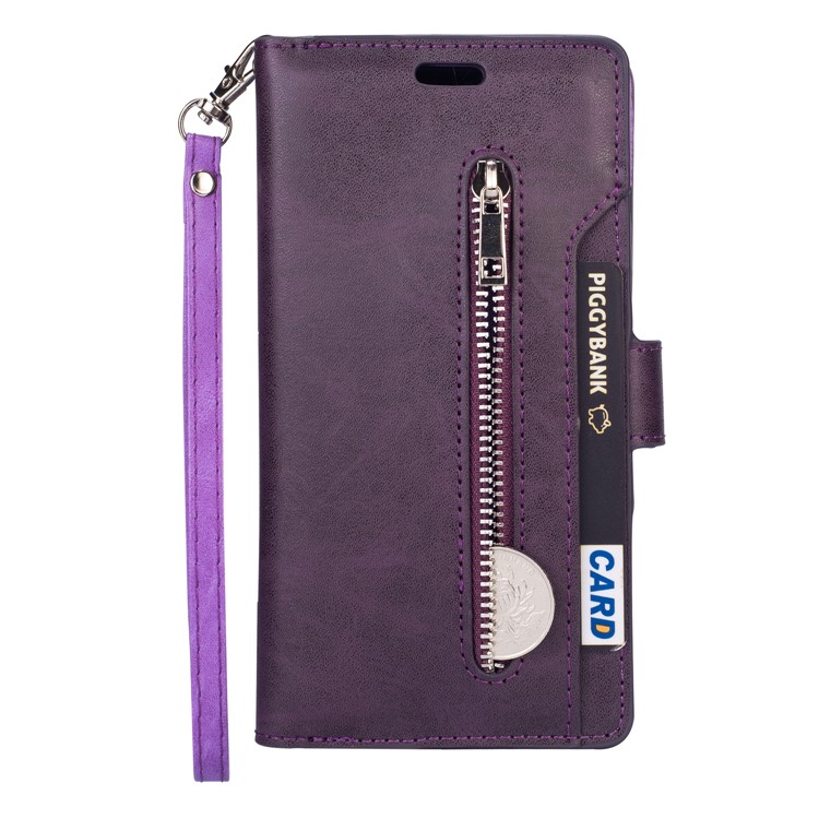 Multi-slot Wallet Zippered Leather Cover Stand Case for Samsung Galaxy A50/A50s/A30s - Purple-2
