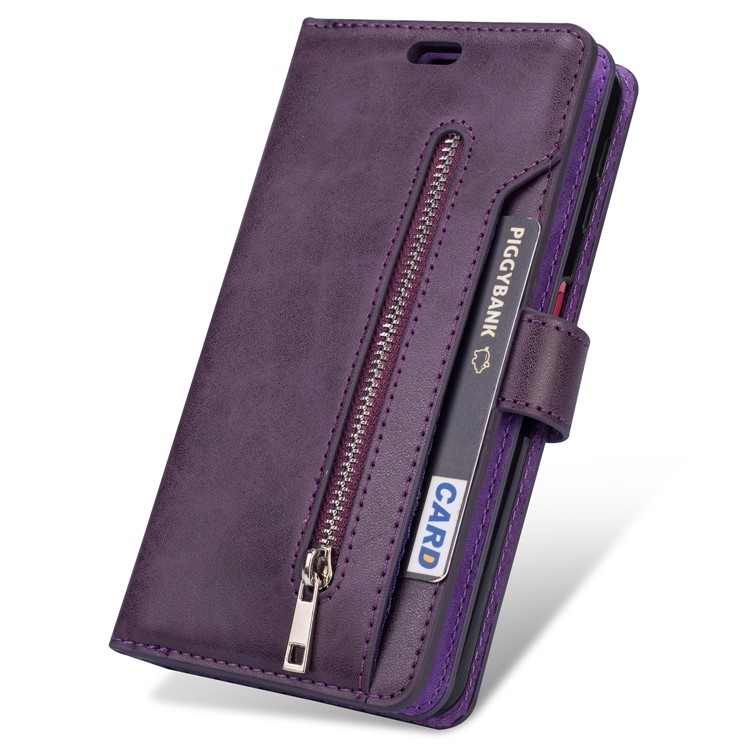 Multi-slot Wallet Zippered Leather Cover Stand Case for Samsung Galaxy A50/A50s/A30s - Purple-5