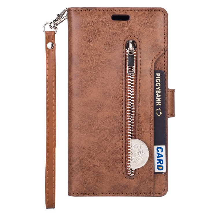 Multi-slot Wallet Zippered Leather Cover Stand Case for Samsung Galaxy A50/A50s/A30s - Brown-2