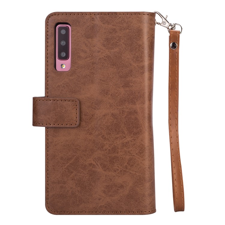 Multi-slot Wallet Zippered Leather Cover Stand Case for Samsung Galaxy A50/A50s/A30s - Brown-3