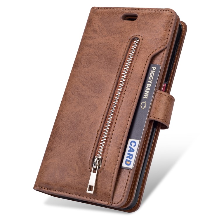 Multi-slot Wallet Zippered Leather Cover Stand Case for Samsung Galaxy A50/A50s/A30s - Brown-4