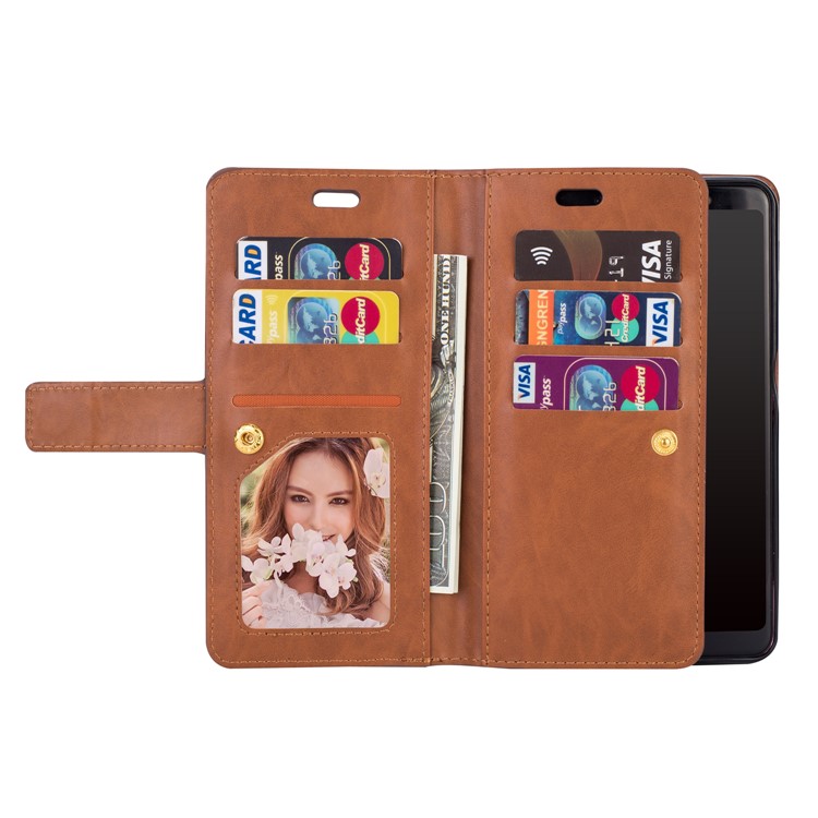 Multi-slot Wallet Zippered Leather Cover Stand Case for Samsung Galaxy A50/A50s/A30s - Brown-6