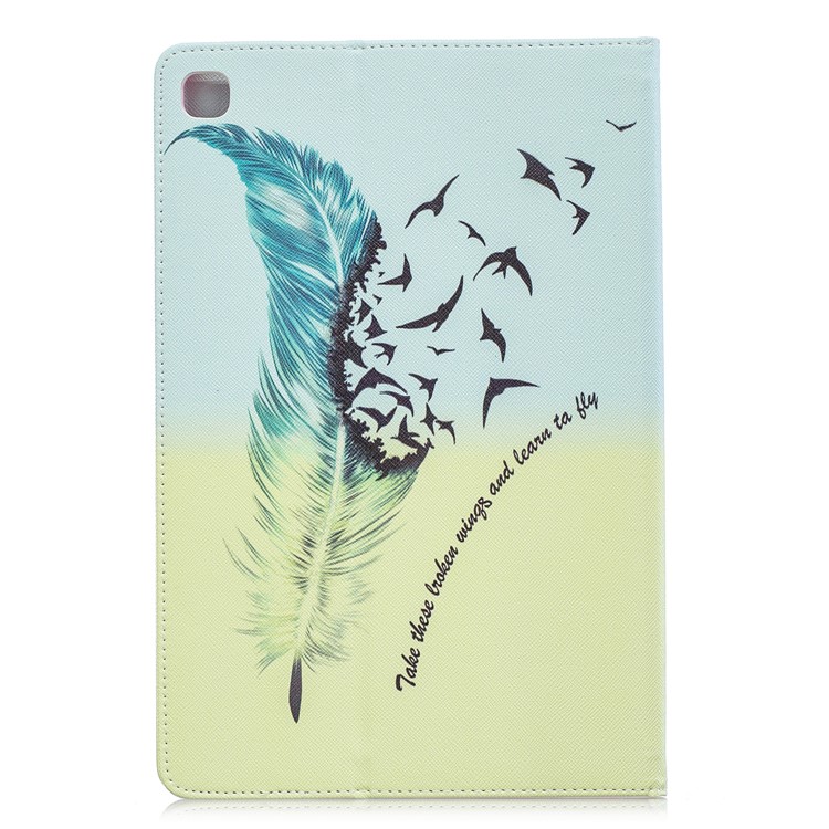Pattern Printing Wallet Stand Leather Case for Samsung Galaxy Tab S5e SM-T720 - Feather Pattern-3