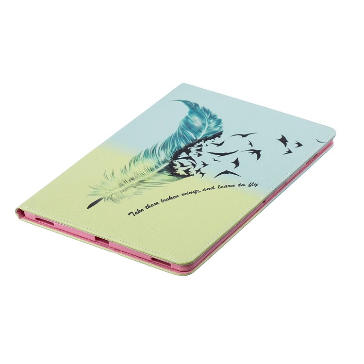 Pattern Printing Wallet Stand Leather Case for Samsung Galaxy Tab S5e SM-T720 - Feather Pattern-4