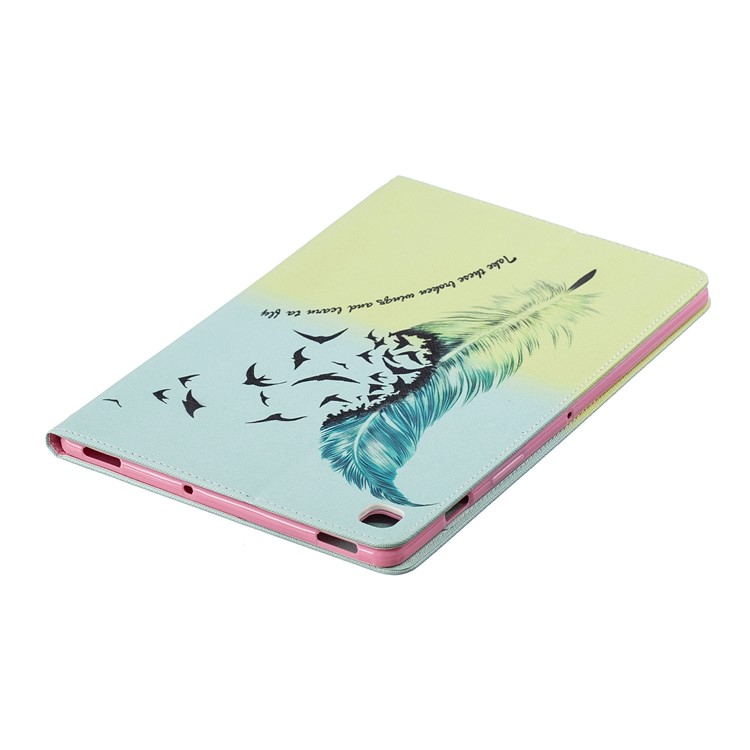 Pattern Printing Wallet Stand Leather Case for Samsung Galaxy Tab S5e SM-T720 - Feather Pattern-5