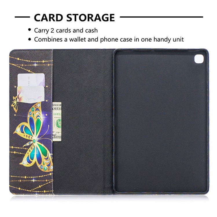 Pattern Printing Wallet Stand Leather Case for Samsung Galaxy Tab S5e SM-T720 - Golden Butterflies-6