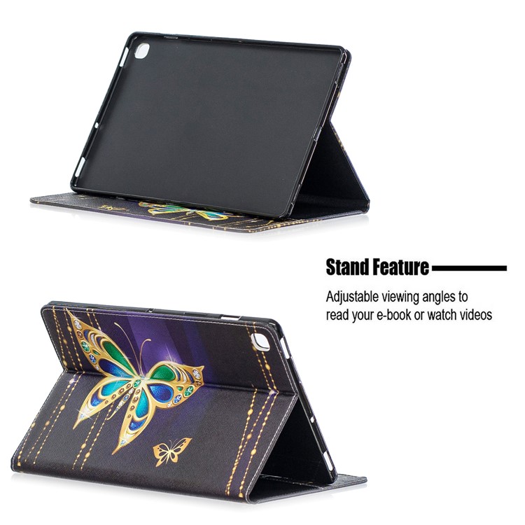 Pattern Printing Wallet Stand Leather Case for Samsung Galaxy Tab S5e SM-T720 - Golden Butterflies-7