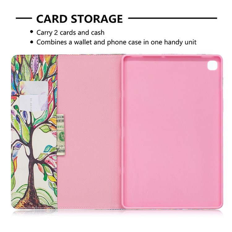 Pattern Printing Wallet Stand Leather Case for Samsung Galaxy Tab S5e SM-T720 - Colorful Tree-6