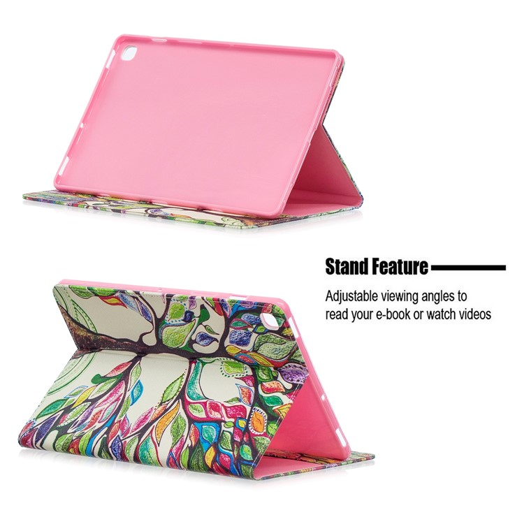 Pattern Printing Wallet Stand Leather Case for Samsung Galaxy Tab S5e SM-T720 - Colorful Tree-7