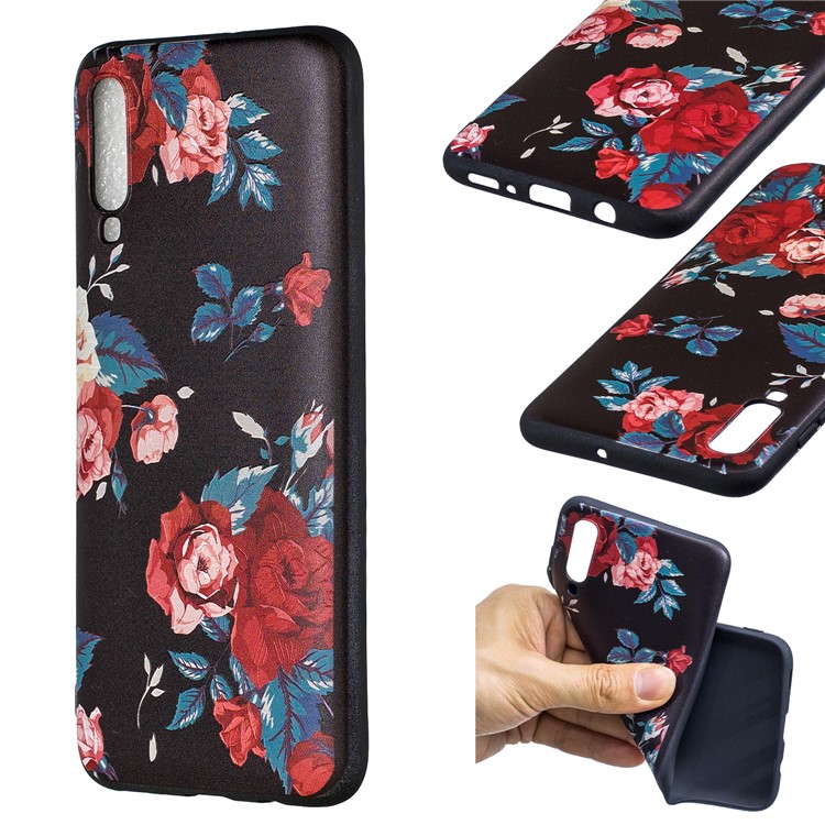 Embossment Patterned TPU Case Accessory for Samsung Galaxy A70 - Roses-1