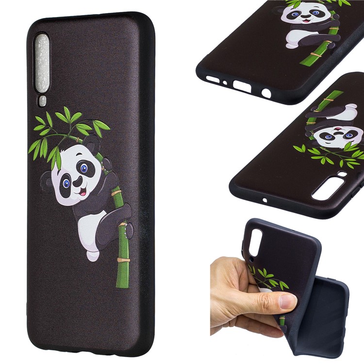 Embossment Patterned TPU Case Accessory for Samsung Galaxy A70 - Panda Climbing on Bamboo-1