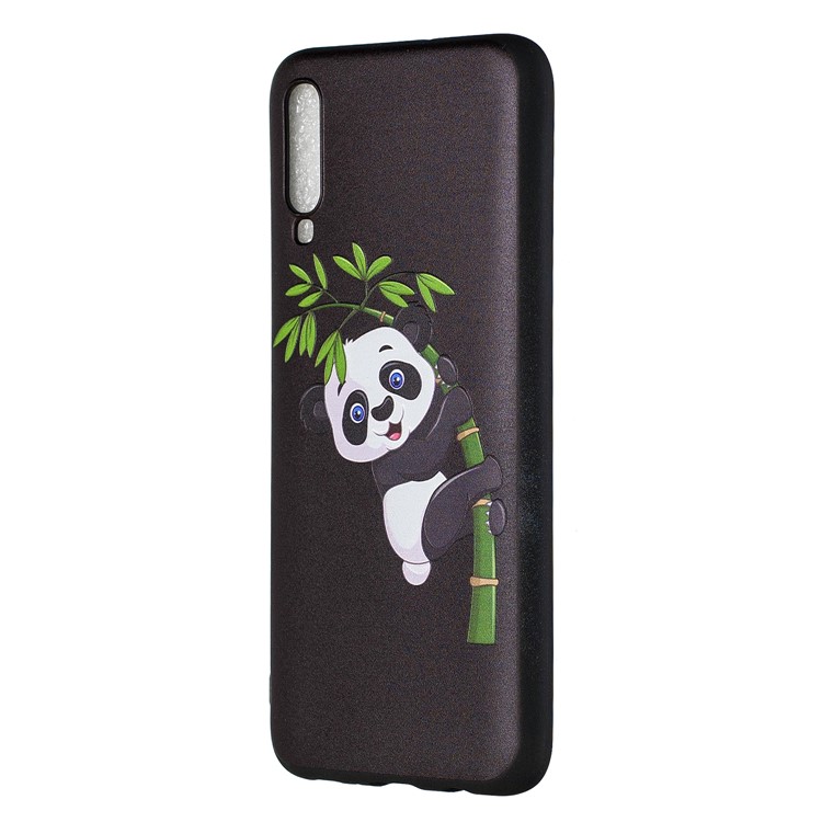 Embossment Patterned TPU Case Accessory for Samsung Galaxy A70 - Panda Climbing on Bamboo-2