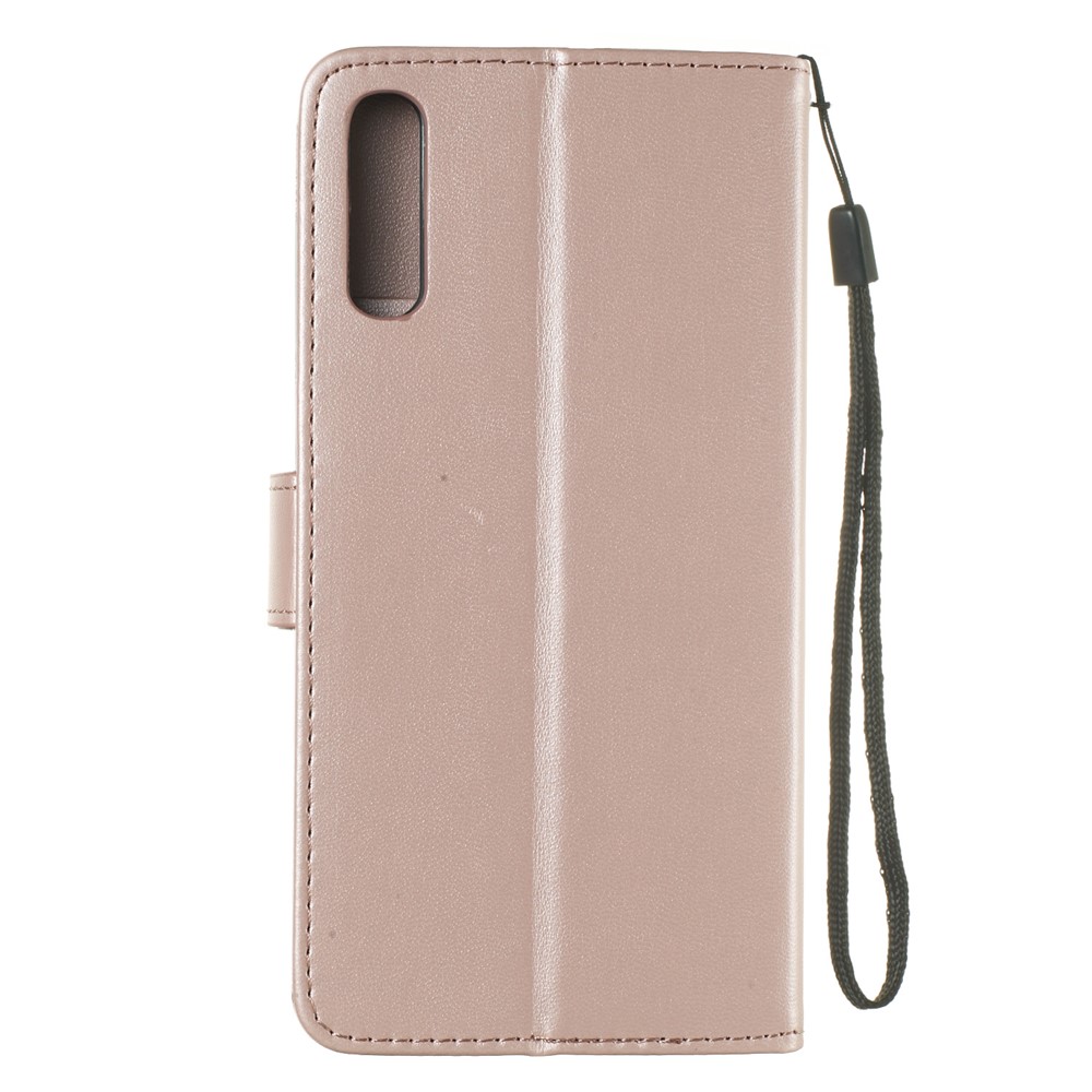 Solid Color Leather Wallet Stand Phone Case Cover for Samsung Galaxy A70 - Light Pink-3