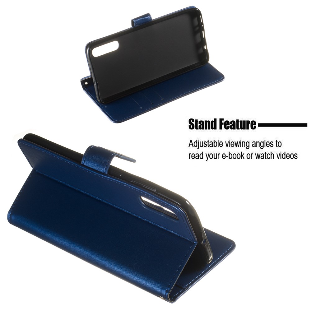 Solid Color Leather Wallet Stand Phone Case Cover for Samsung Galaxy A70 - Blue-7