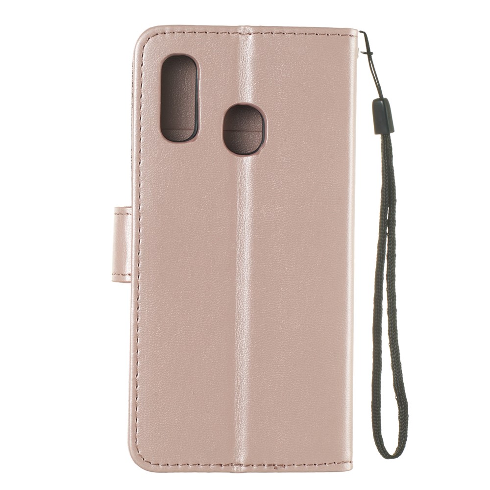 Solid Color Leather Wallet Stand Phone Case Cover for Samsung Galaxy A40 - Light Pink-3