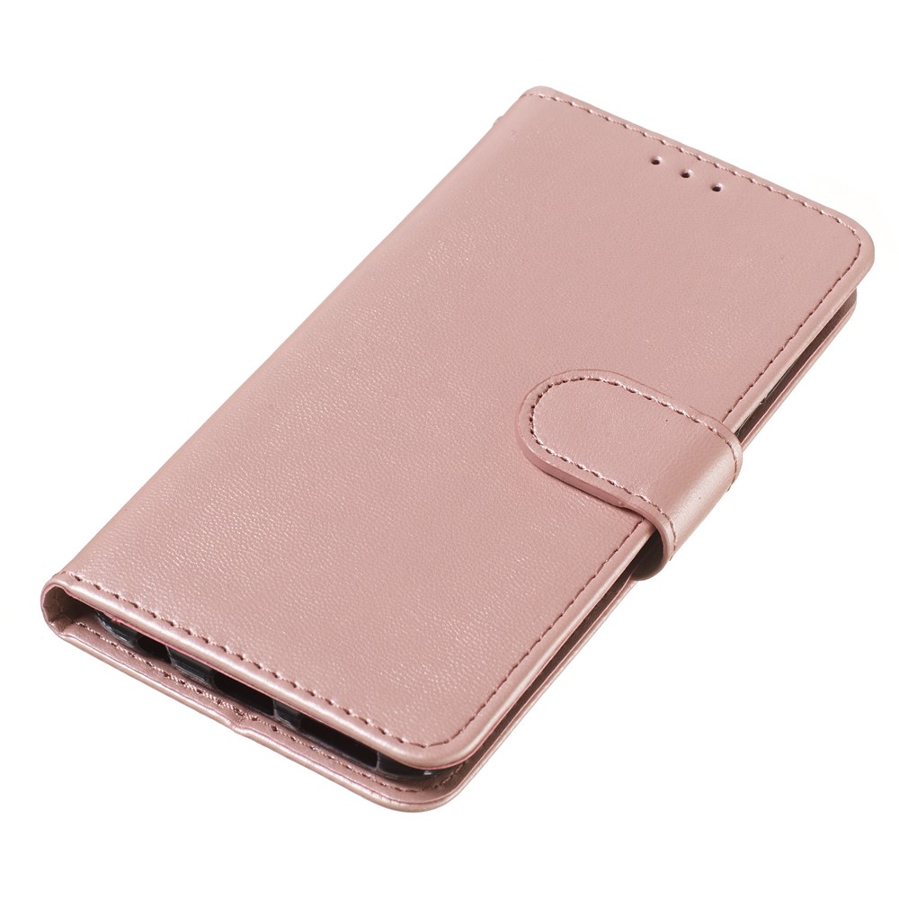 Solid Color Leather Wallet Stand Phone Case Cover for Samsung Galaxy A40 - Light Pink-5