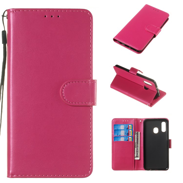 Solid Color Leather Wallet Stand Phone Case Cover for Samsung Galaxy A40 - Rose-1