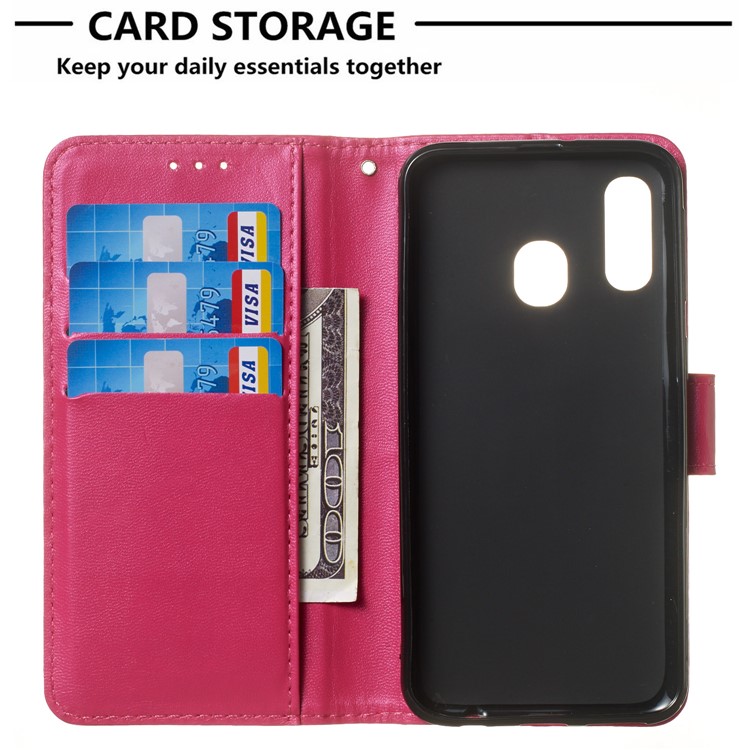 Solid Color Leather Wallet Stand Phone Case Cover for Samsung Galaxy A40 - Rose-4