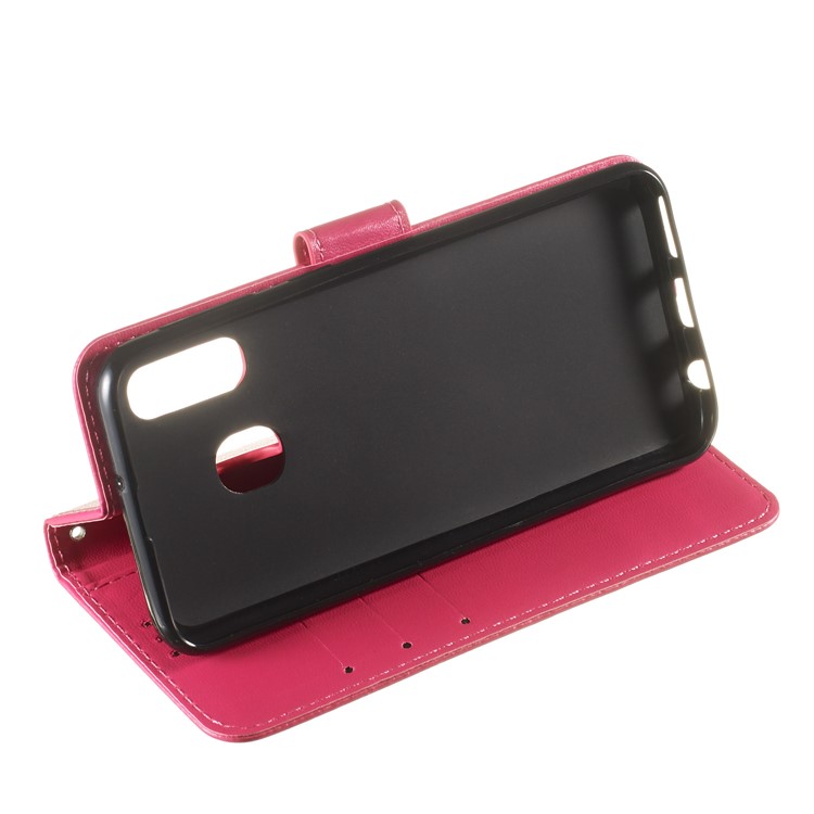 Solid Color Leather Wallet Stand Phone Case Cover for Samsung Galaxy A40 - Rose-6