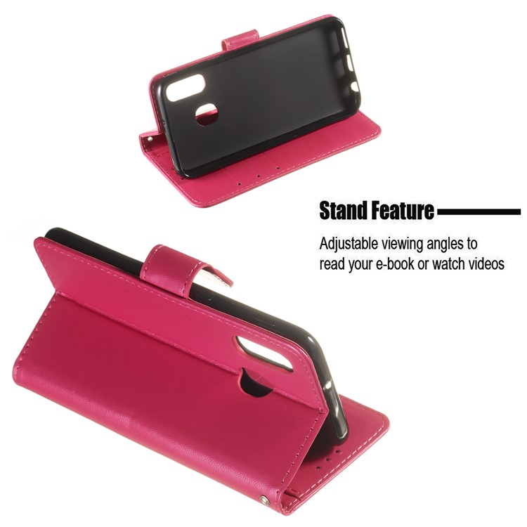 Solid Color Leather Wallet Stand Phone Case Cover for Samsung Galaxy A40 - Rose-7