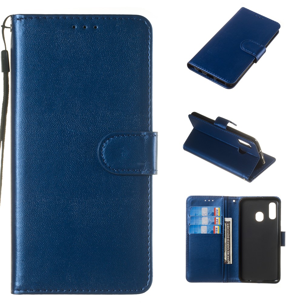 Cubierta De La Caja Del Teléfono Del Soporte De La Cartera Del Cuero Del Color Sólido Para La Galaxia A40 De Samsung - Azul-1