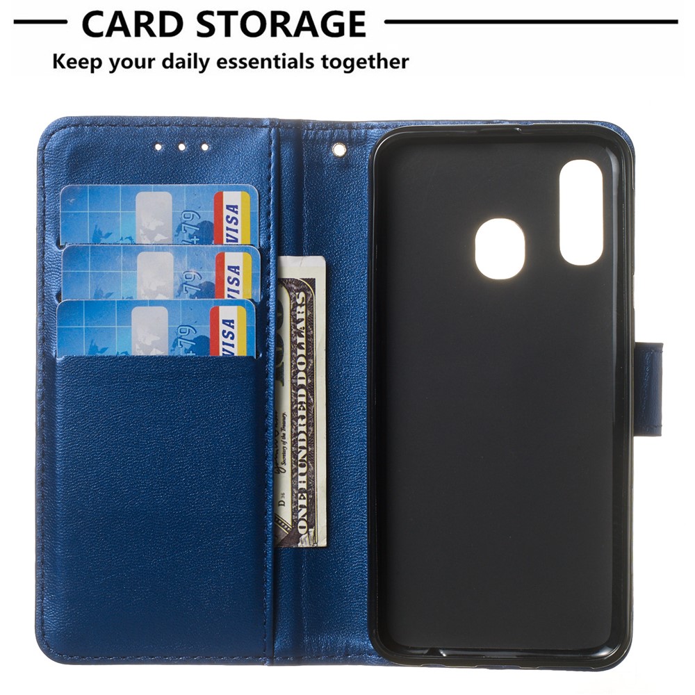 Cubierta De La Caja Del Teléfono Del Soporte De La Cartera Del Cuero Del Color Sólido Para La Galaxia A40 De Samsung - Azul-4