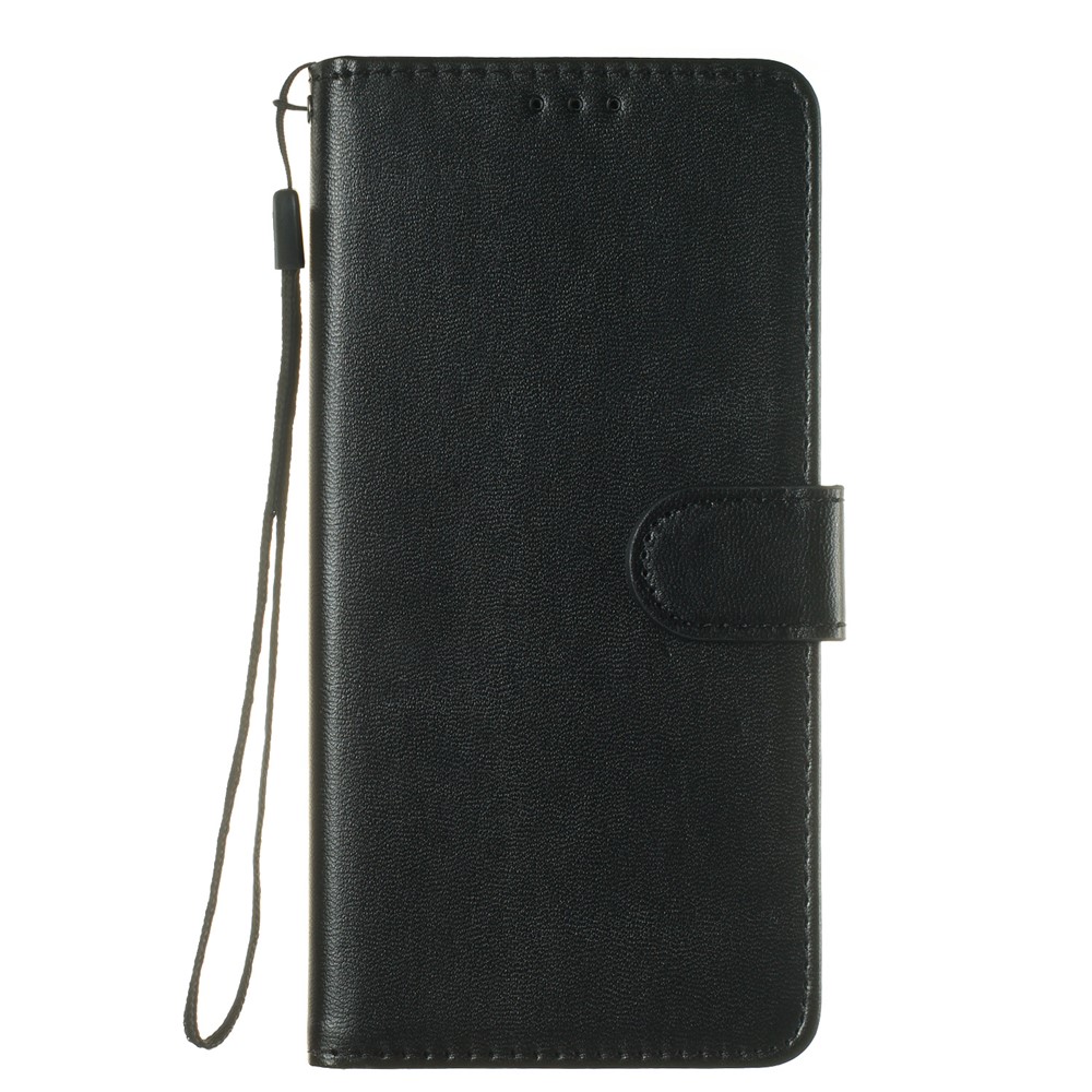 Einfarbig Leder Brieftasche Stand Telefon Fall Deckung Für Samsung Galaxy A40 - Schwarz-2