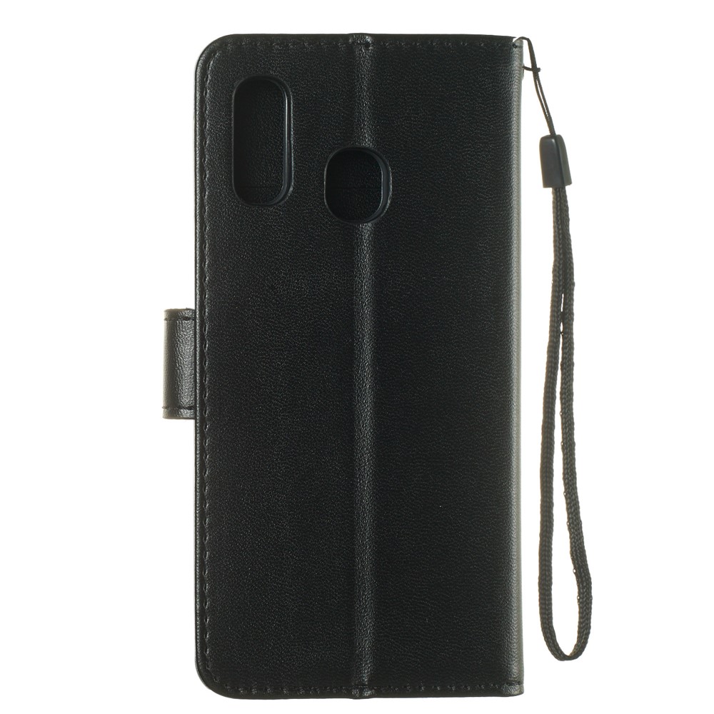 Einfarbig Leder Brieftasche Stand Telefon Fall Deckung Für Samsung Galaxy A40 - Schwarz-3