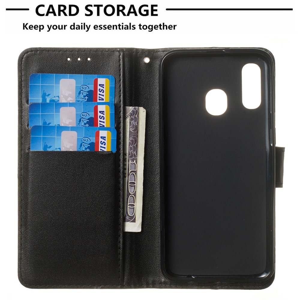 Einfarbig Leder Brieftasche Stand Telefon Fall Deckung Für Samsung Galaxy A40 - Schwarz-4