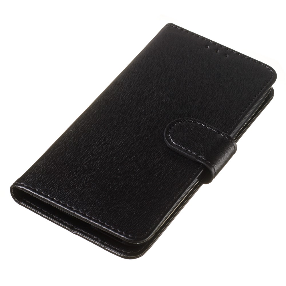 Einfarbig Leder Brieftasche Stand Telefon Fall Deckung Für Samsung Galaxy A40 - Schwarz-5