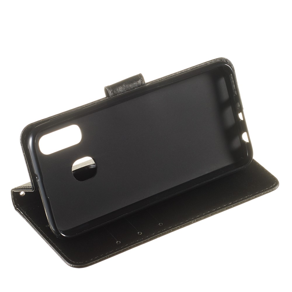 Einfarbig Leder Brieftasche Stand Telefon Fall Deckung Für Samsung Galaxy A40 - Schwarz-6