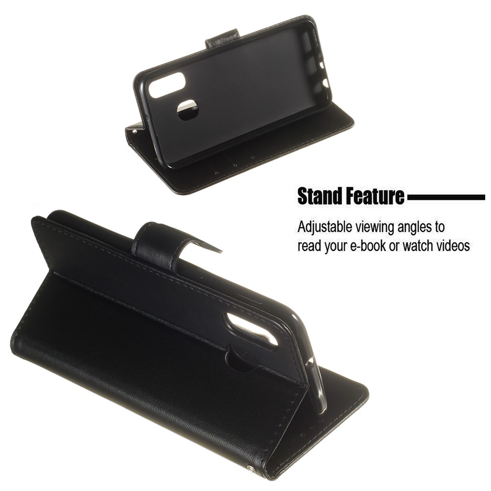 Einfarbig Leder Brieftasche Stand Telefon Fall Deckung Für Samsung Galaxy A40 - Schwarz-7