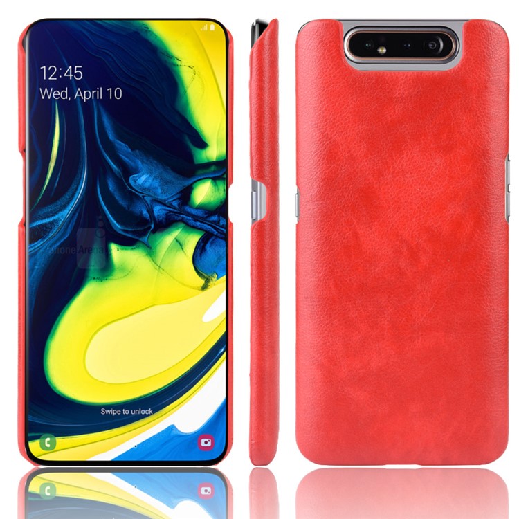 Litchi Texture PU Leather Coated PC Hard Case for Samsung Galaxy A80 / A90 - Red-1