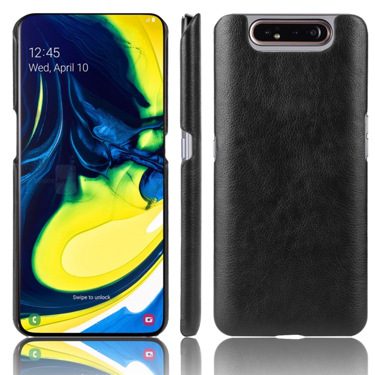 Litchi Texture PU Leather Coated PC Hard Case for Samsung Galaxy A80 / A90 - Black-1