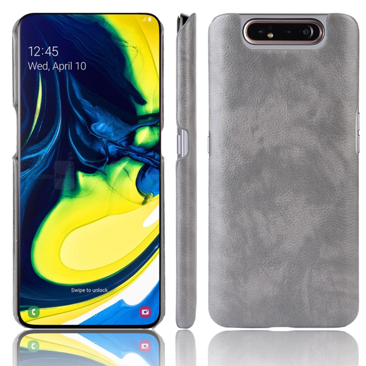 Litschi Textur PU-Leder Beschichtet PC Hard Case Für Samsung Galaxy A80 / A90 - Grau-1