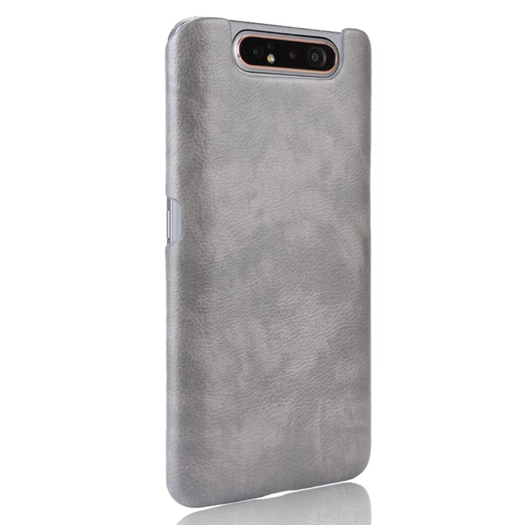 Litschi Textur PU-Leder Beschichtet PC Hard Case Für Samsung Galaxy A80 / A90 - Grau-3