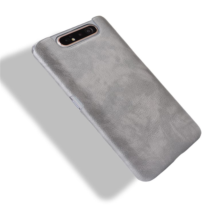 Litschi Textur PU-Leder Beschichtet PC Hard Case Für Samsung Galaxy A80 / A90 - Grau-4