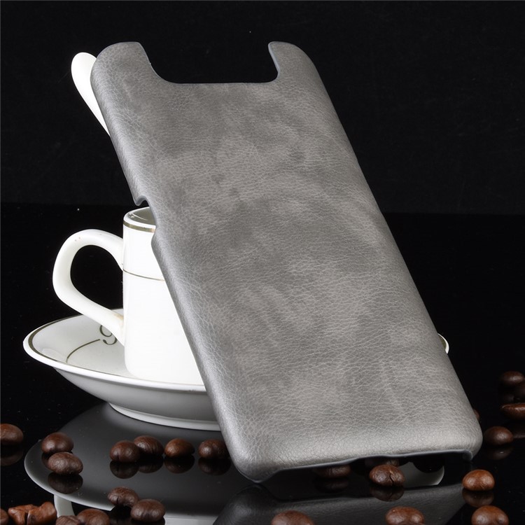 Litschi Textur PU-Leder Beschichtet PC Hard Case Für Samsung Galaxy A80 / A90 - Grau-5