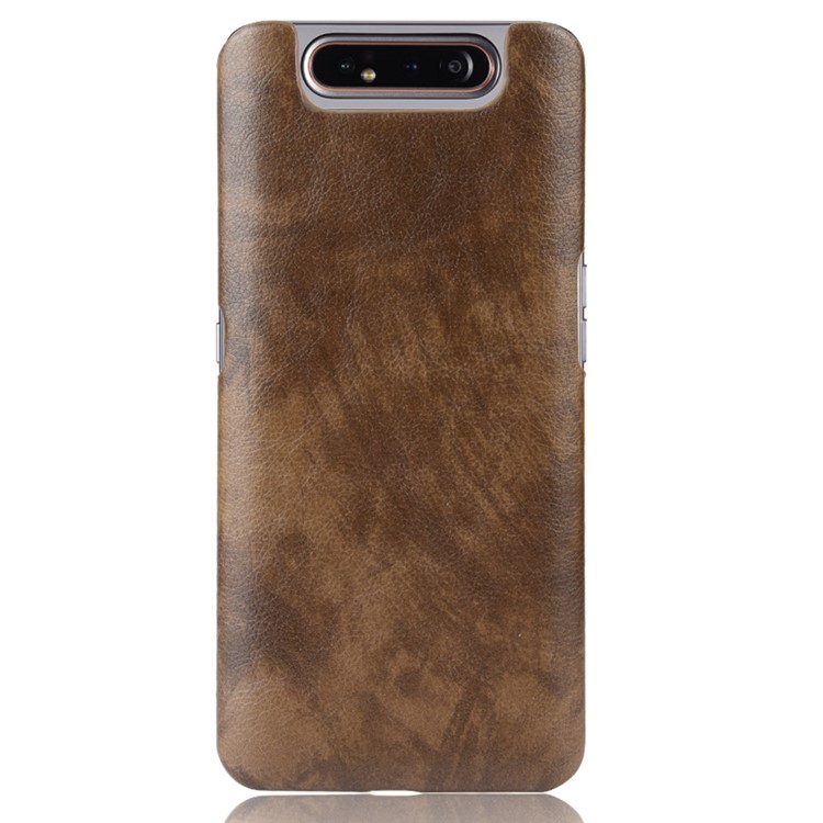Litchi Texture PU Leather Coated PC Hard Case for Samsung Galaxy A80 / A90 - Brown-2