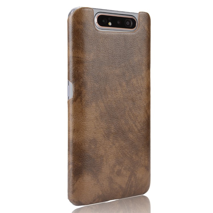 Litchi Texture PU Leather Coated PC Hard Case for Samsung Galaxy A80 / A90 - Brown-3